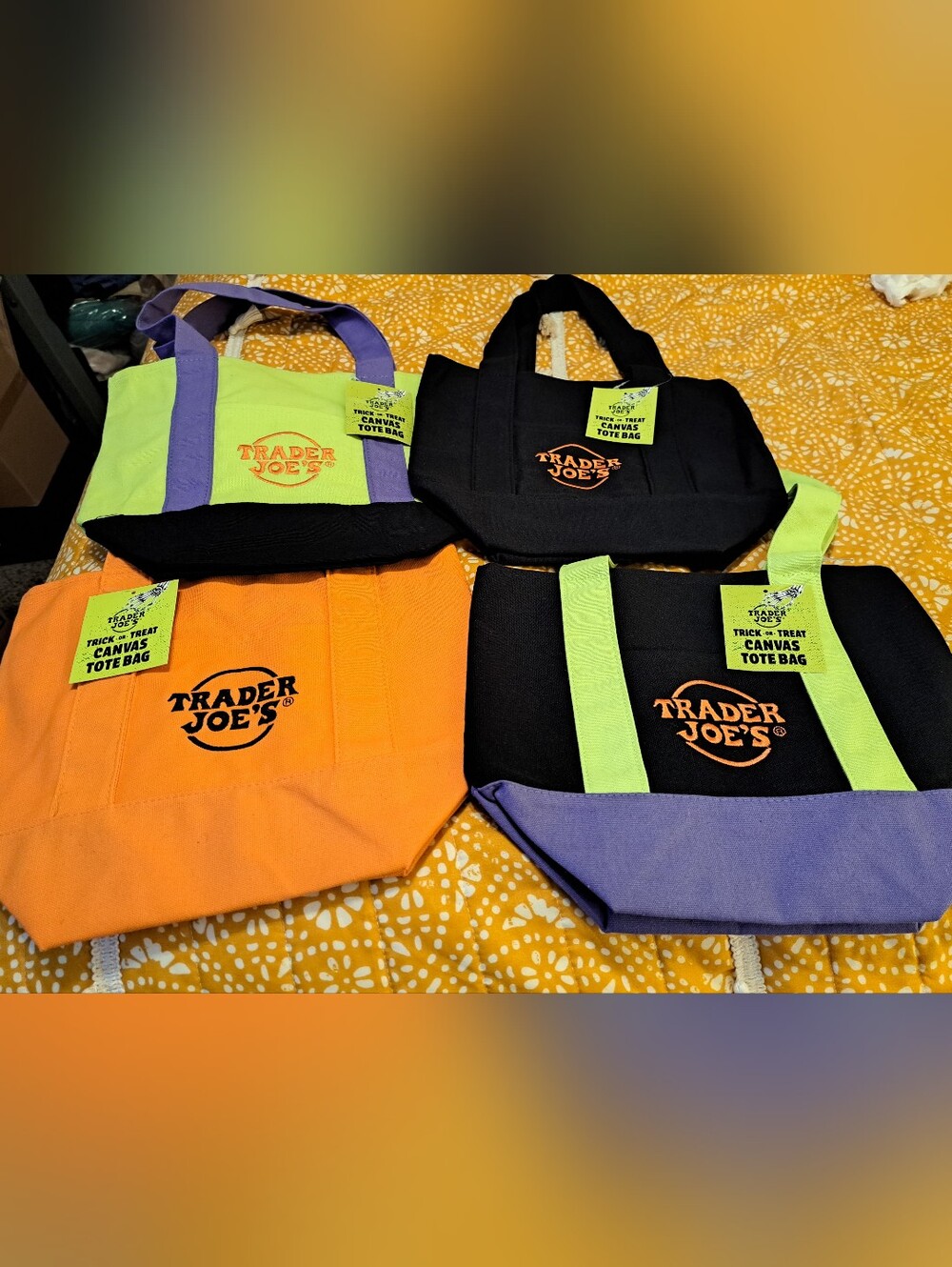 🎃Trader Joe's Mini Canvas Tote Bag - Orange & Black Accent